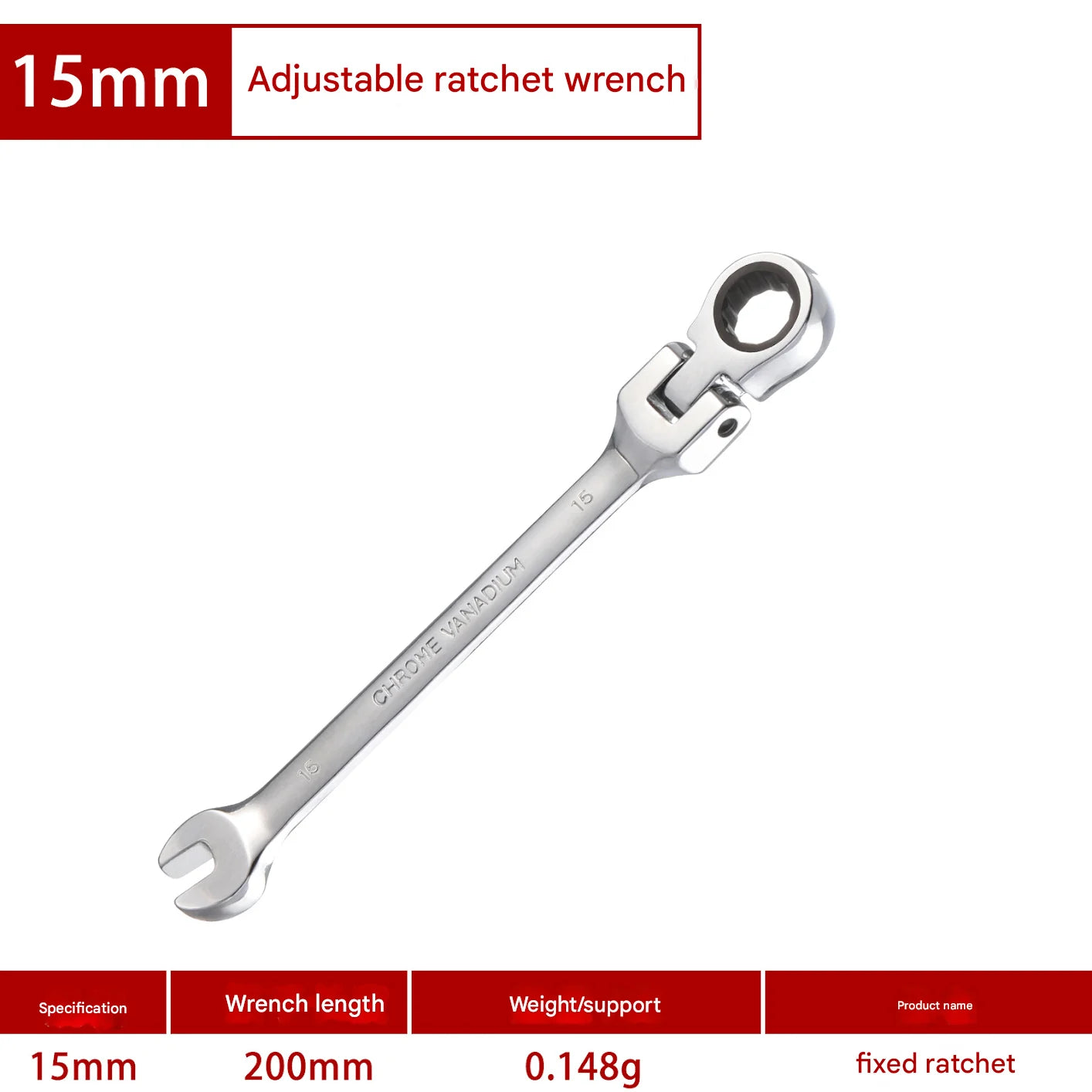 1Pc 72-Tooth Ratchet Wrench Set, Chrome Vanadium Steel, Adjustable Torque for Auto & Heavy-Duty Use