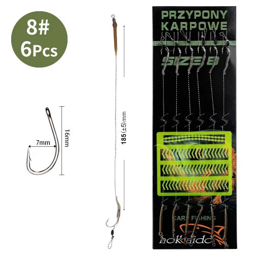 FTK 6Pcs Carp Fishing Hooks Pre tied carp hook hair rig for carp With line Ready Made Boilies Bait Hair Rigs Carp fishing tackle