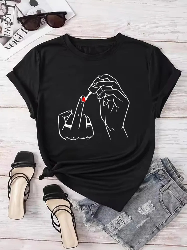 Women’s Funny Graphic T-Shirt – Middle Finger Print | Casual Streetwear Tee