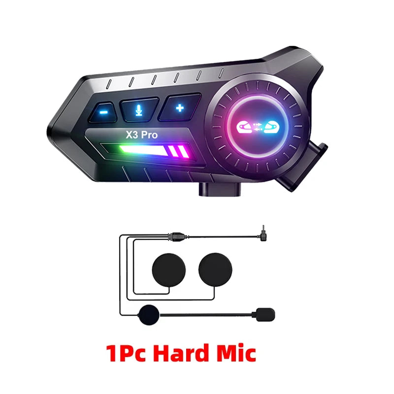 X3 Pro Motorcycle Helmet Bluetooth Headset 2-Riders Intercom 1000M BT6.0 IPX6 Waterproof Voice Assistant NoiseReduction FM Radio