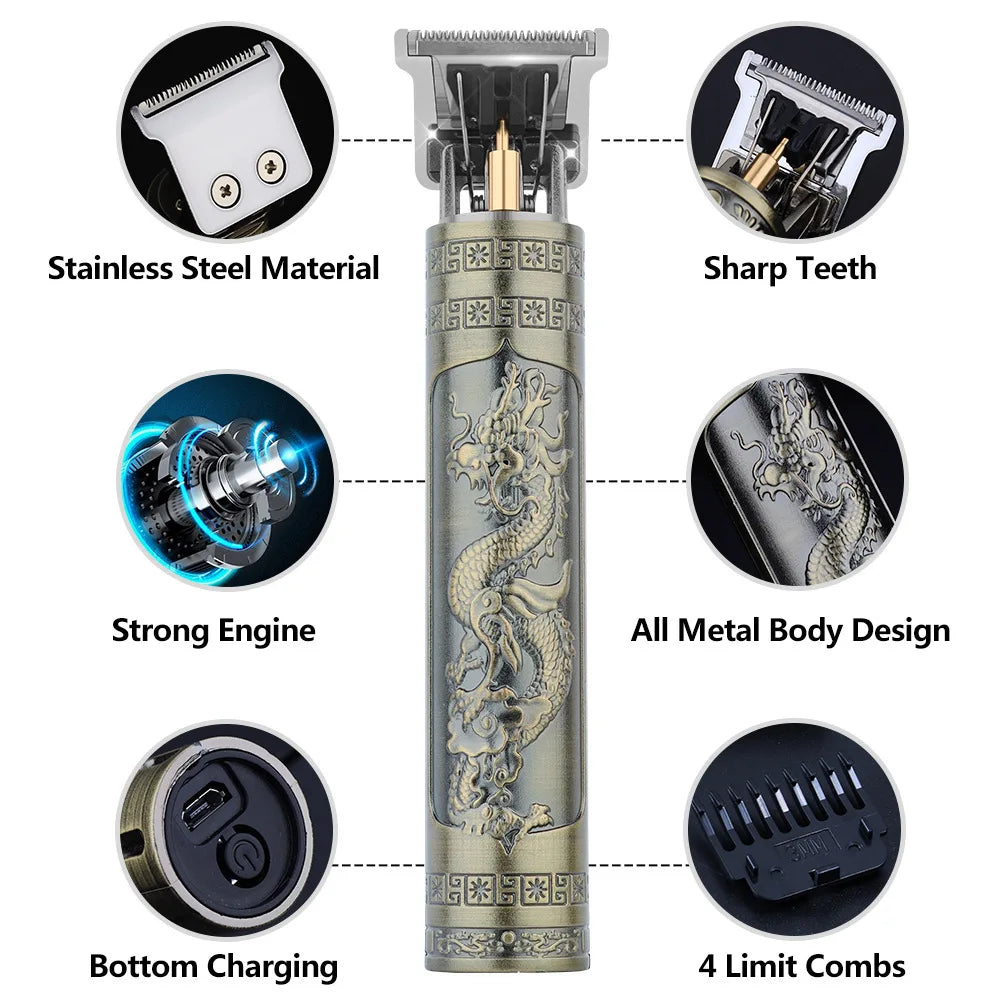 Professional T9 Vintage Hair Trimmer ✂️ – Cordless Electric Clipper for Beard & Precision Trimming