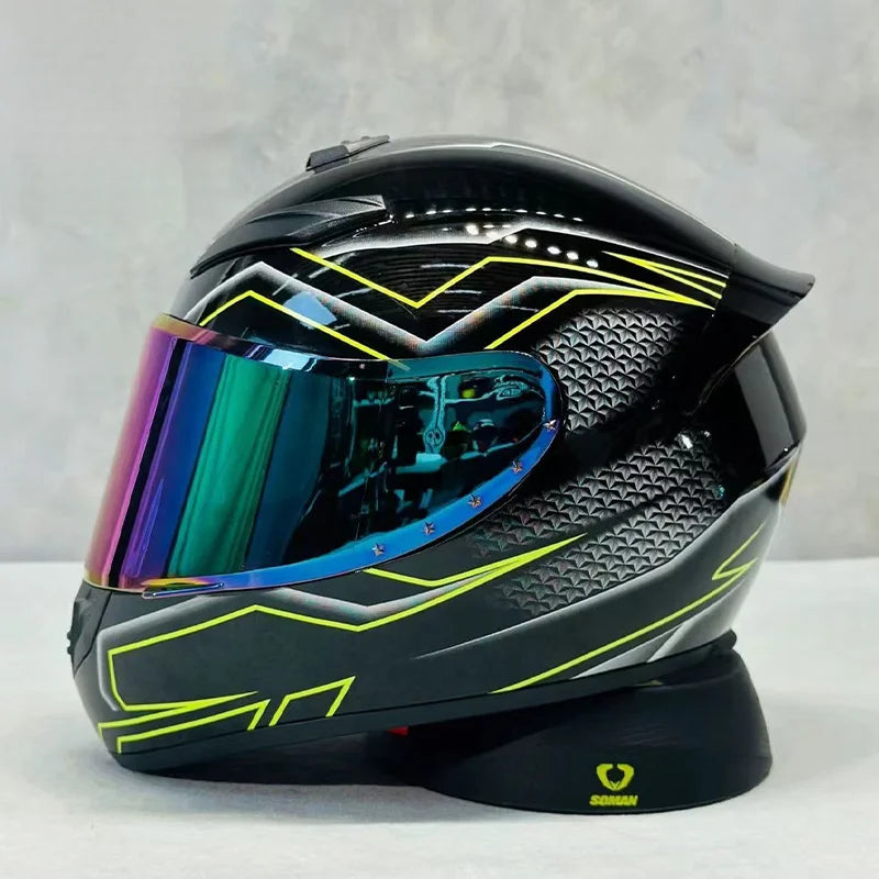 Street Graffiti Style Full Face Motorcycle Helmet Reduces Wind Drag Stabilizing Head at High Speeds for a Less Fatiguing Ride