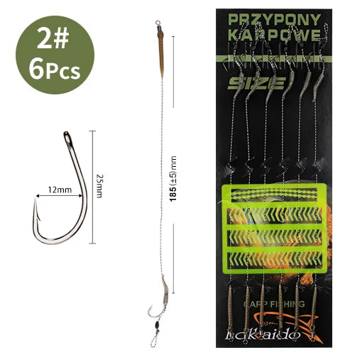 FTK 6Pcs Carp Fishing Hooks Pre tied carp hook hair rig for carp With line Ready Made Boilies Bait Hair Rigs Carp fishing tackle