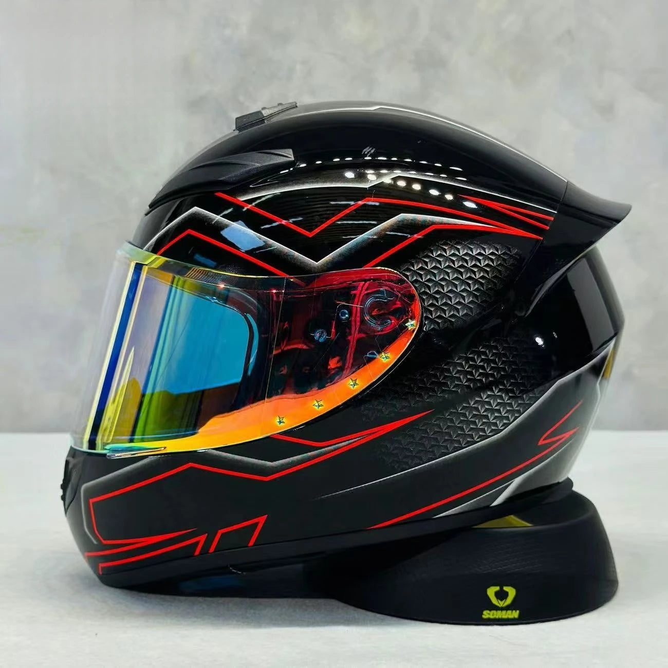 Street Graffiti Style Full Face Motorcycle Helmet Reduces Wind Drag Stabilizing Head at High Speeds for a Less Fatiguing Ride