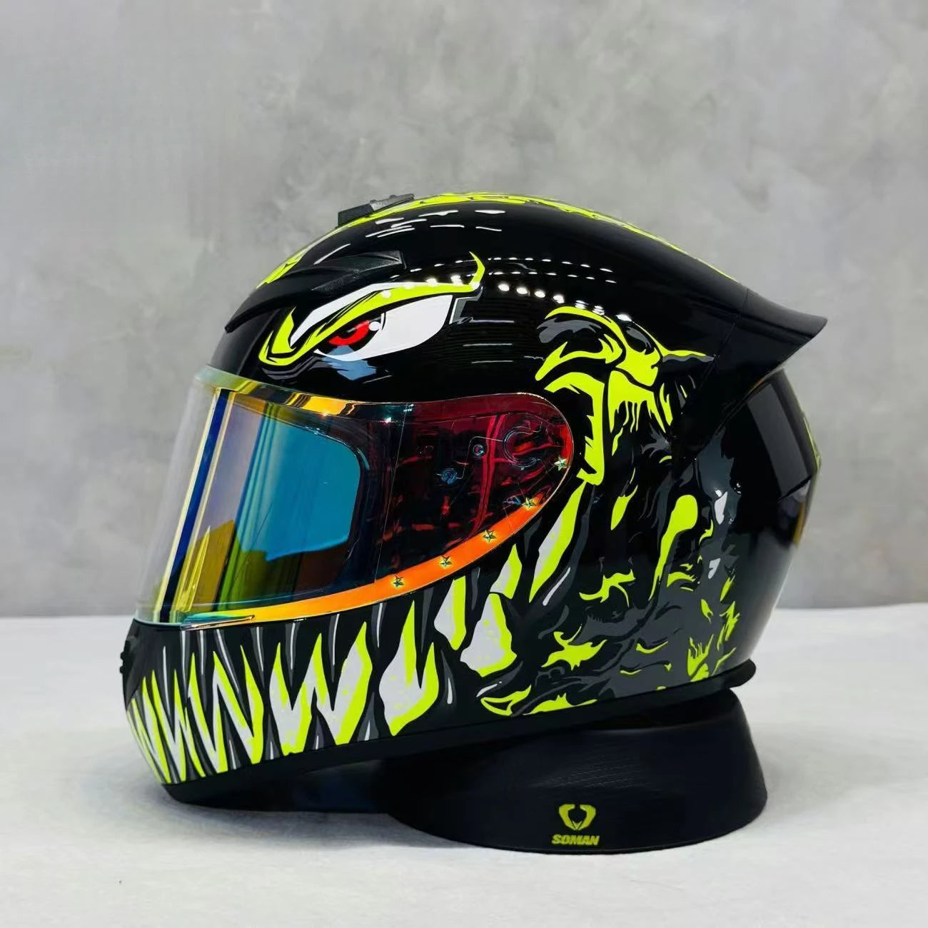 Street Graffiti Style Full Face Motorcycle Helmet Reduces Wind Drag Stabilizing Head at High Speeds for a Less Fatiguing Ride