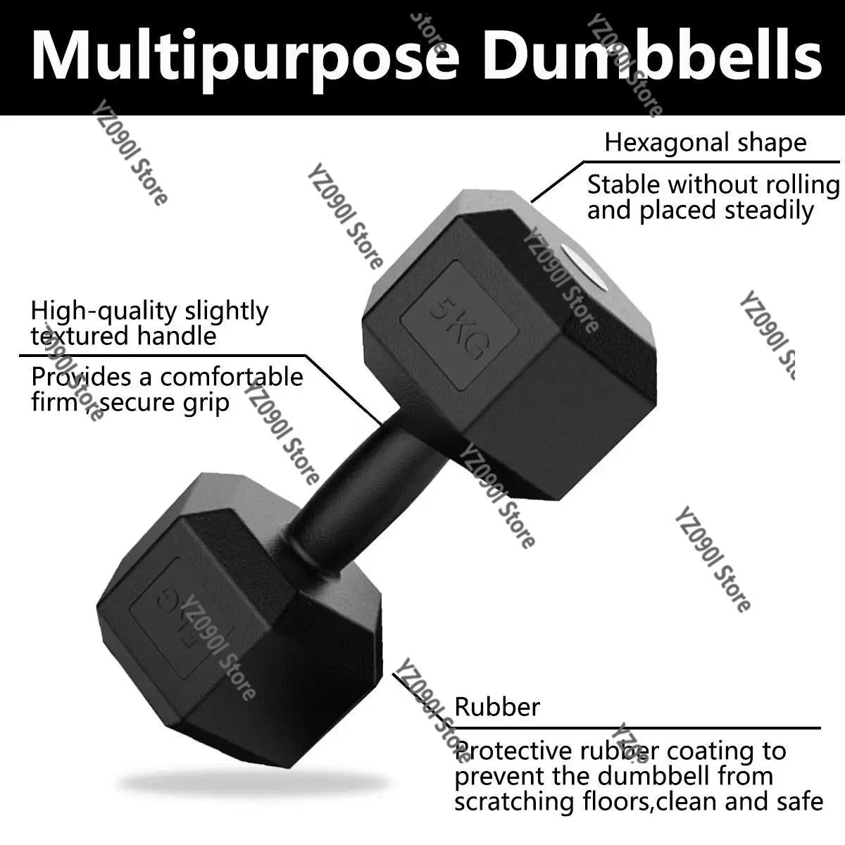 5-10kg Hexagonal Dumbbells Set of 2 Workout Weights for Home Gym Fitness