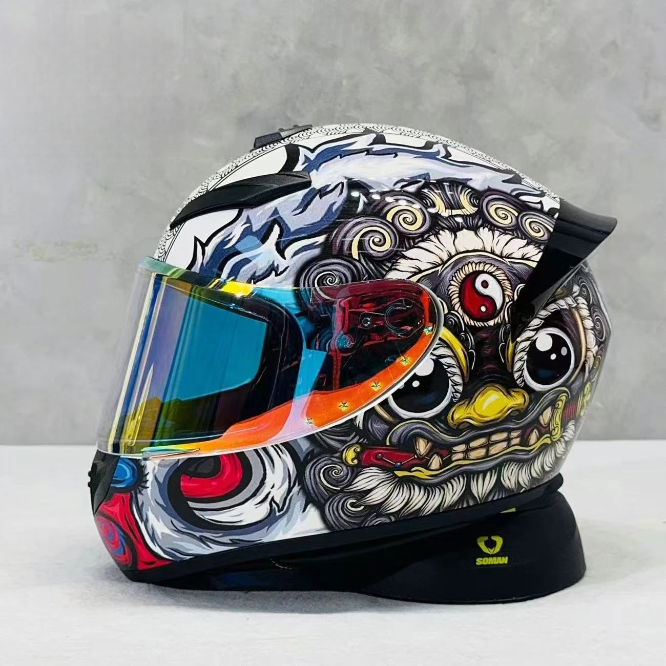 Street Graffiti Style Full Face Motorcycle Helmet Reduces Wind Drag Stabilizing Head at High Speeds for a Less Fatiguing Ride
