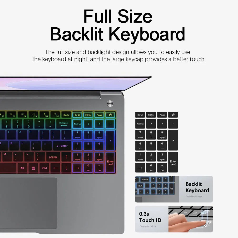 Gaming Laptop 15,6” – Intel N5095 | 16GB RAM | SSD | IPS Display | RGB Tastatur