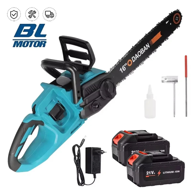 Brushless 16Inch Electric Chainsaw Cordless Pruning Woodworking Power Tool Handheld Garden Cutter For Makita Battery
