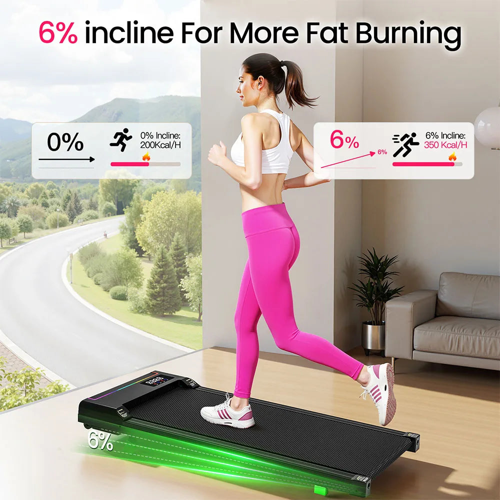 Akluer P03-B Brushless Treadmill, 6% Incline, 2.5HP Quiet Motor, 0.97-6.44km/h, 38x88cm Running Area LED Display & Dual Remote