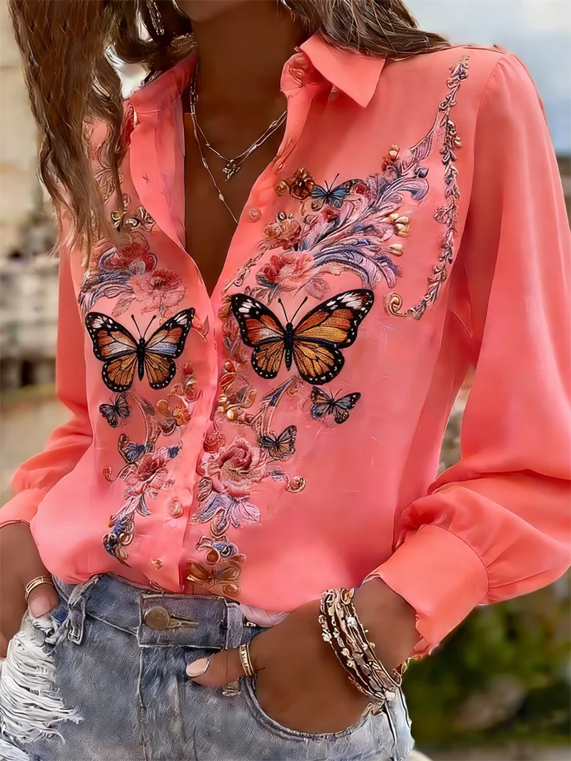 Elegant Women’s Floral Blouse 🌸 – Long Sleeve, Modern Chic Style