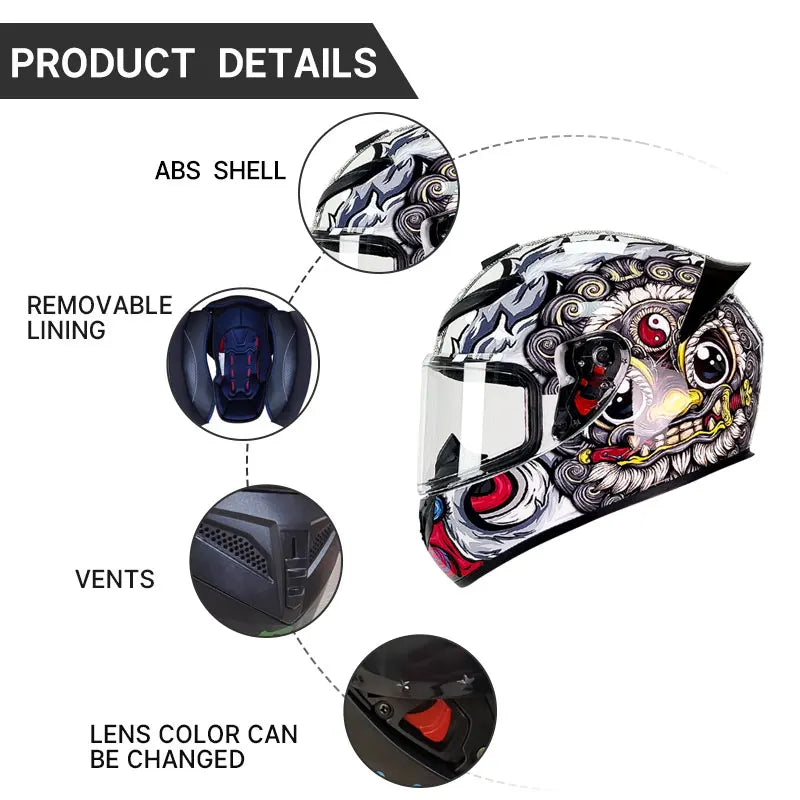 Street Graffiti Style Full Face Motorcycle Helmet Reduces Wind Drag Stabilizing Head at High Speeds for a Less Fatiguing Ride