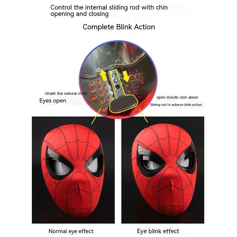 Spider Man Mask Can Blink Headgear Mask Cosplay Moving Eyes Mask Model Elastic Toys Adults Kids Halloween Christmas Gifts