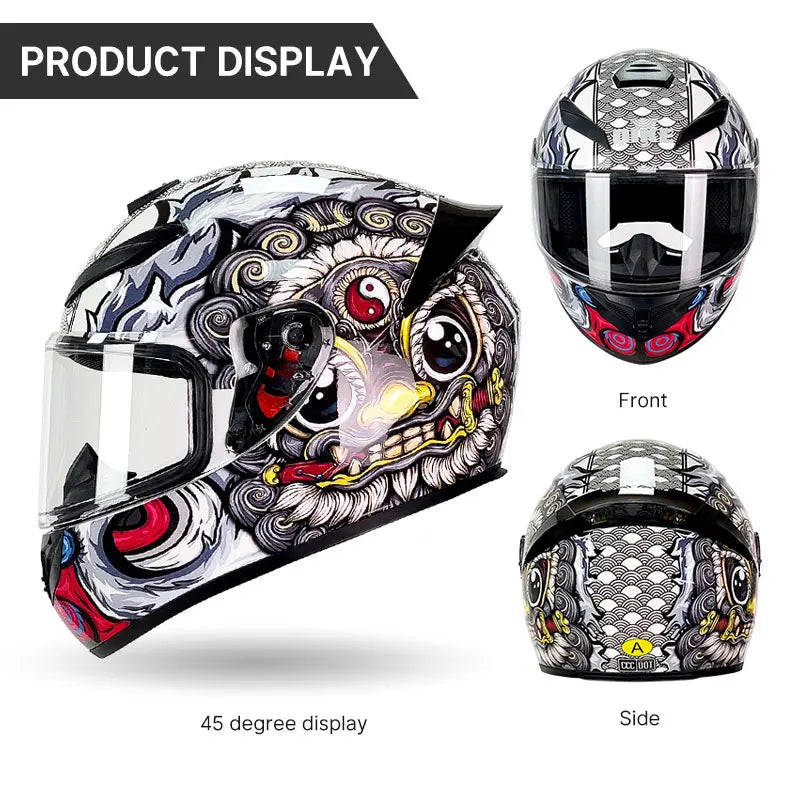 Street Graffiti Style Full Face Motorcycle Helmet Reduces Wind Drag Stabilizing Head at High Speeds for a Less Fatiguing Ride