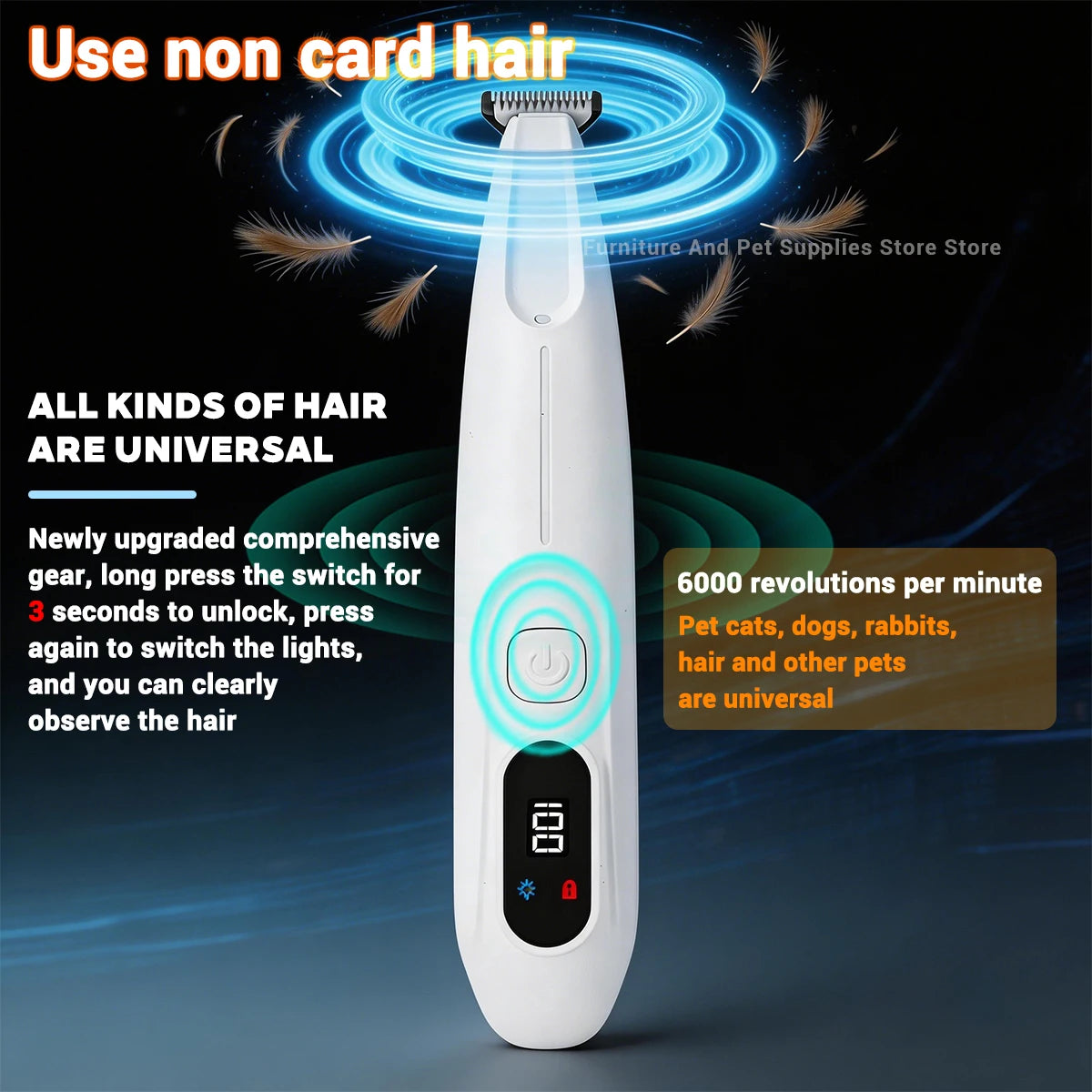 New LED/UV light dog paw trimmer fully waterproof pet hair trimmer with LED anti misoperation display screen dog and cat trimmer
