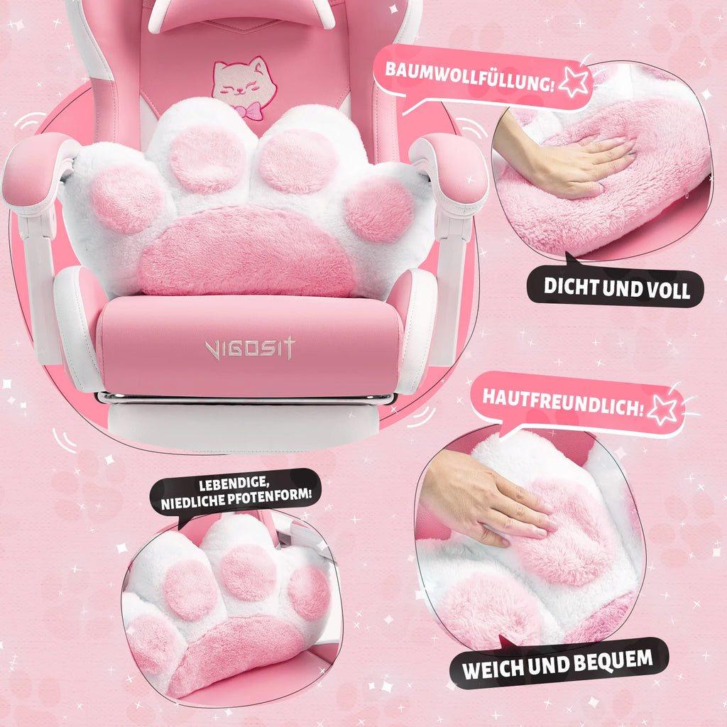 Vigosit Gaming chair Cute Ears and Kawaii Pillow Ergonomic Computer Game chair for girls with Lumbar Support