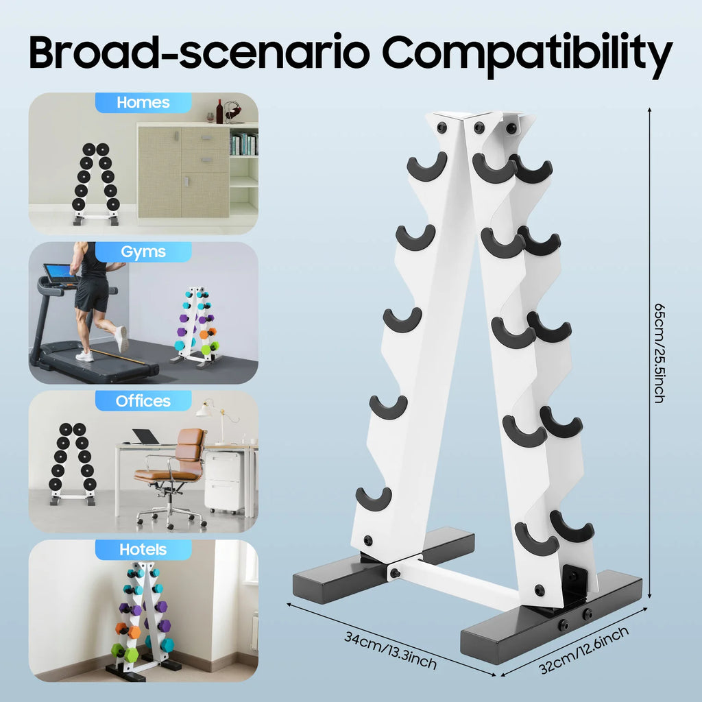 Black/White 5-Tier Dumbbell Holder A-Frame Storage Rack 100kg Rubber Hex Neoprene Dumbbell Bracket for Home Hotel Gym
