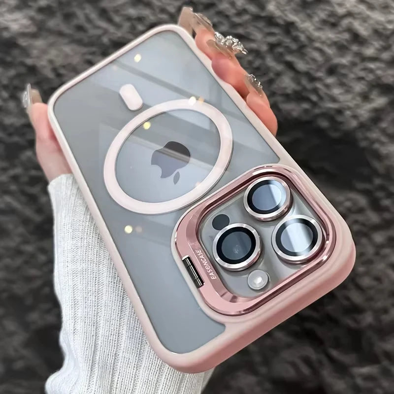 Luxury Magnetic Shockproof Phone Case For iPhone 15 14 13 12 16 17 Pro Max Plus Air 11 Funda Stand Glass Lens Protection Cover