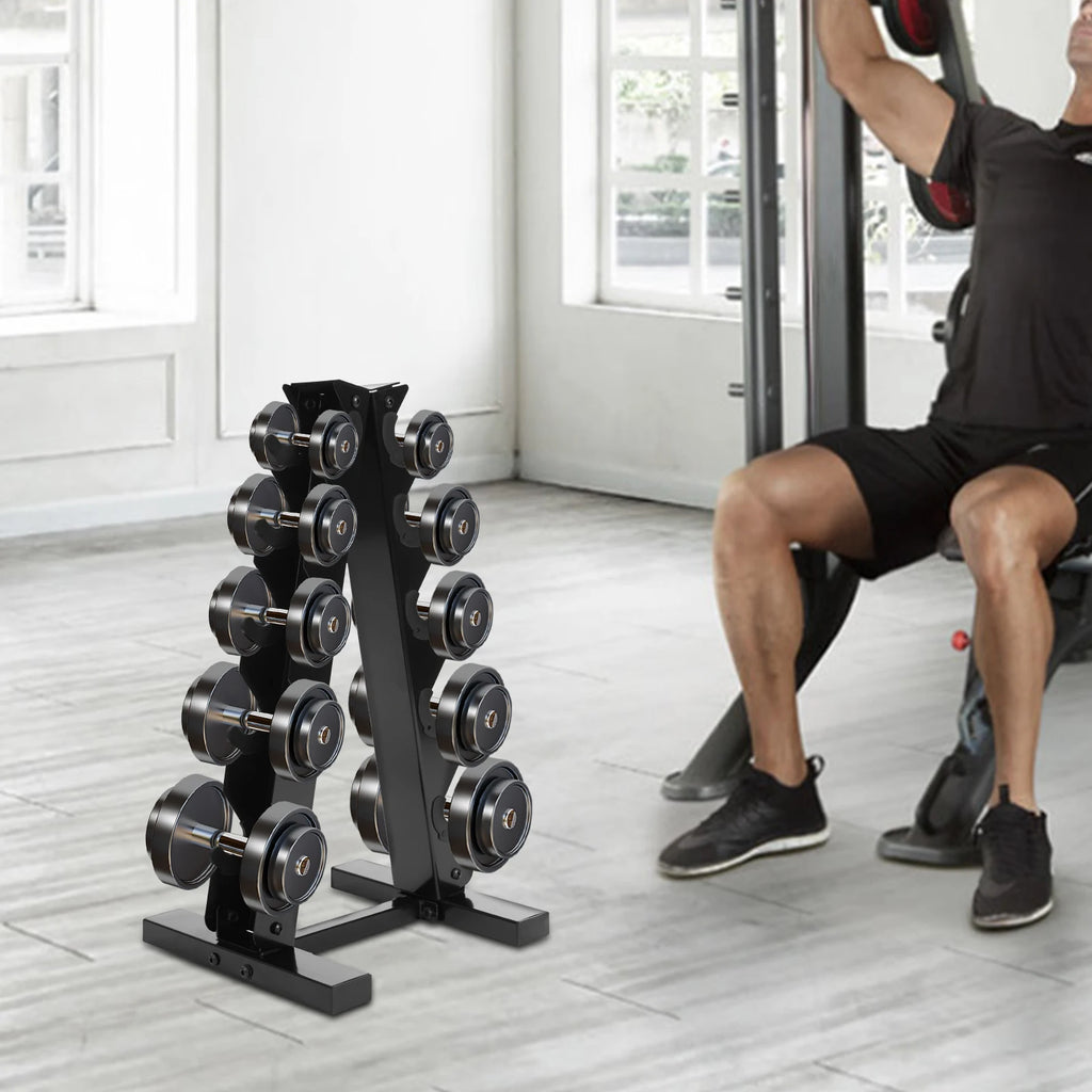 Black/White 5-Tier Dumbbell Holder A-Frame Storage Rack 100kg Rubber Hex Neoprene Dumbbell Bracket for Home Hotel Gym