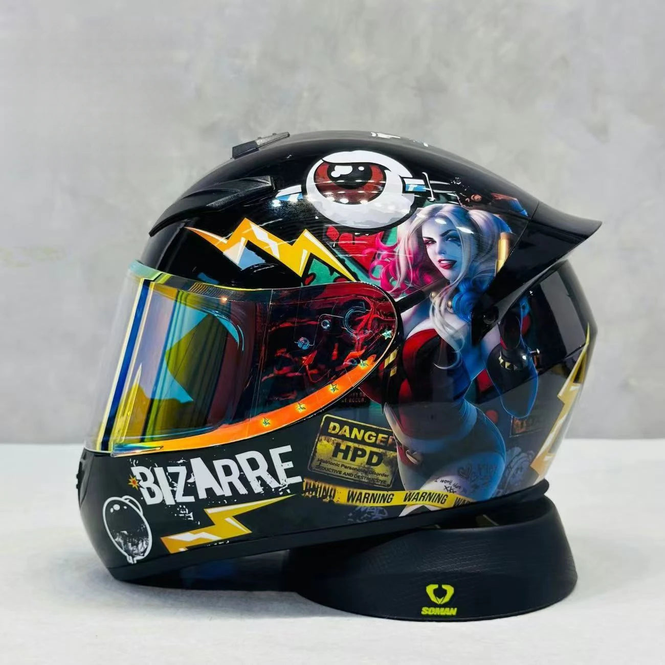 Street Graffiti Style Full Face Motorcycle Helmet Reduces Wind Drag Stabilizing Head at High Speeds for a Less Fatiguing Ride