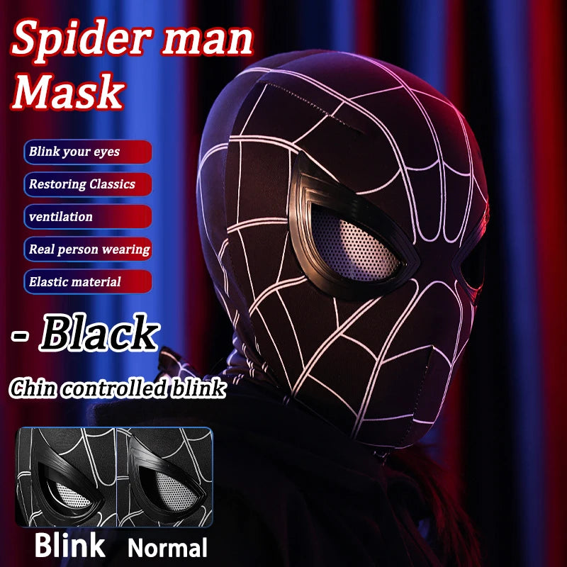 Spider Man Mask Can Blink Headgear Mask Cosplay Moving Eyes Mask Model Elastic Toys Adults Kids Halloween Christmas Gifts