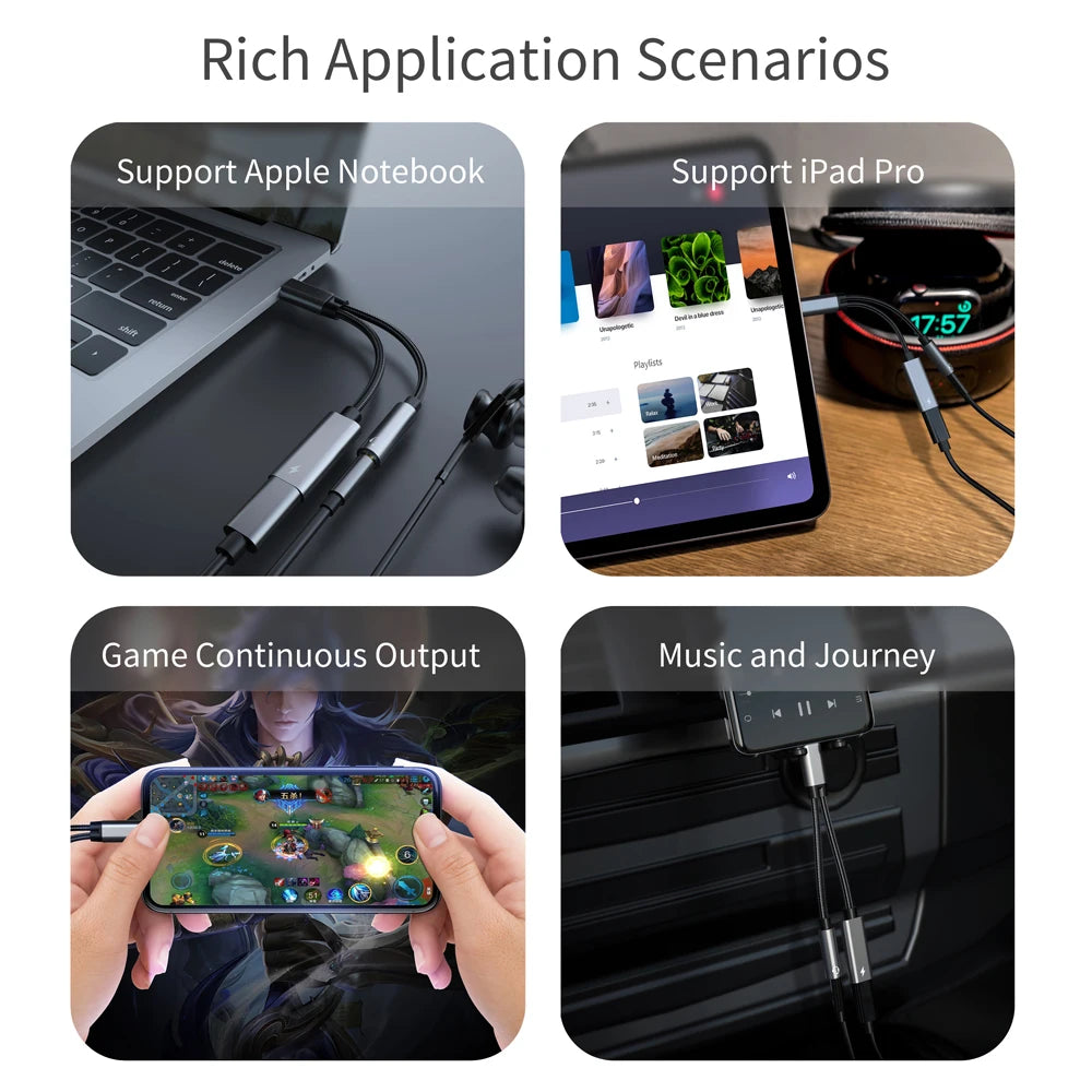 USB C To 3.5 MM Jack Adapter DAC Type-C 3.5mm Earphone HiFi Audio AUX Converter PD 60W Charger Headphone Cable