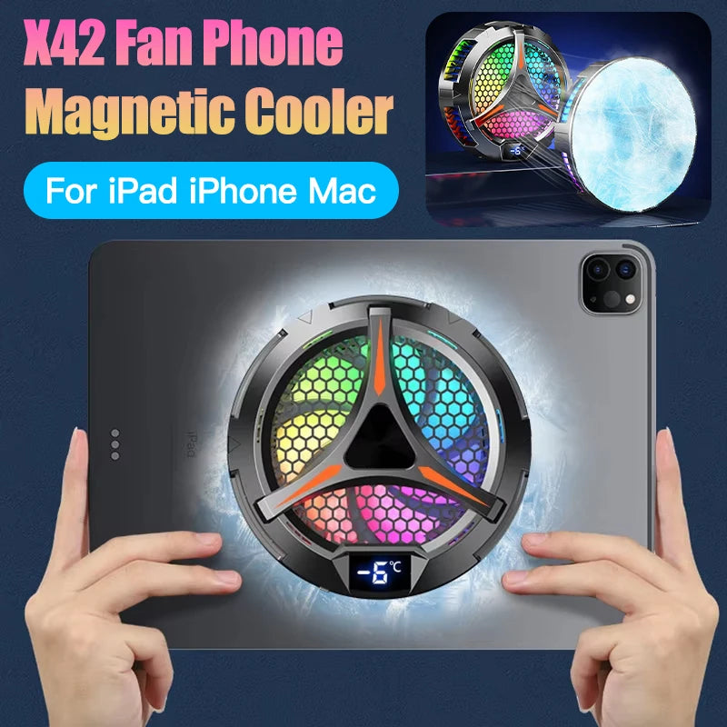 X42 Fan Phone Magnetic Cooler for Dedicated Tablet with Aluminum Laptop Tablet Stand Radiator Peltier Cooler for IPad Iphone Mac