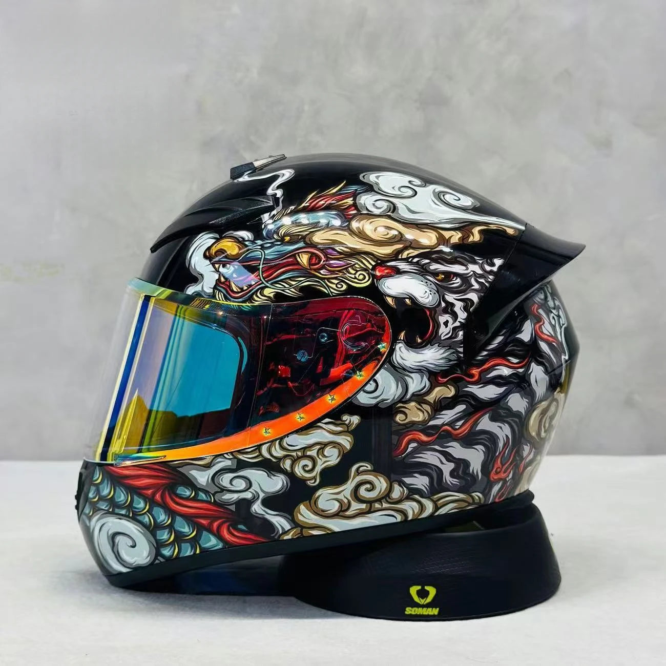 Street Graffiti Style Full Face Motorcycle Helmet Reduces Wind Drag Stabilizing Head at High Speeds for a Less Fatiguing Ride
