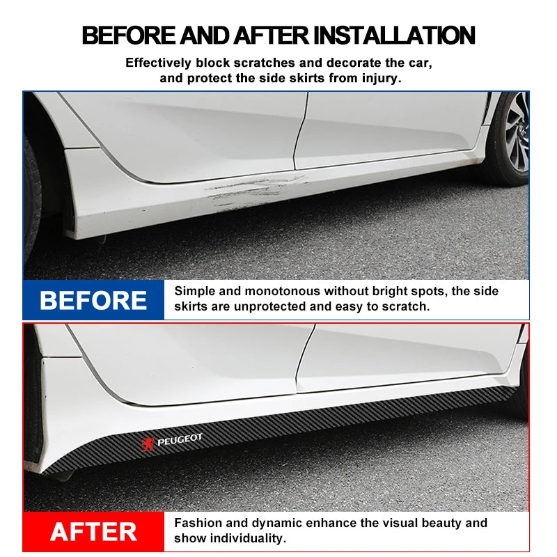 2pcs Car Door Side Skirt Car Body Decal Carbon Fiber Sticker For Peugeot 407 3008 307 308 206 508 208 207 607 106 301 408 5008