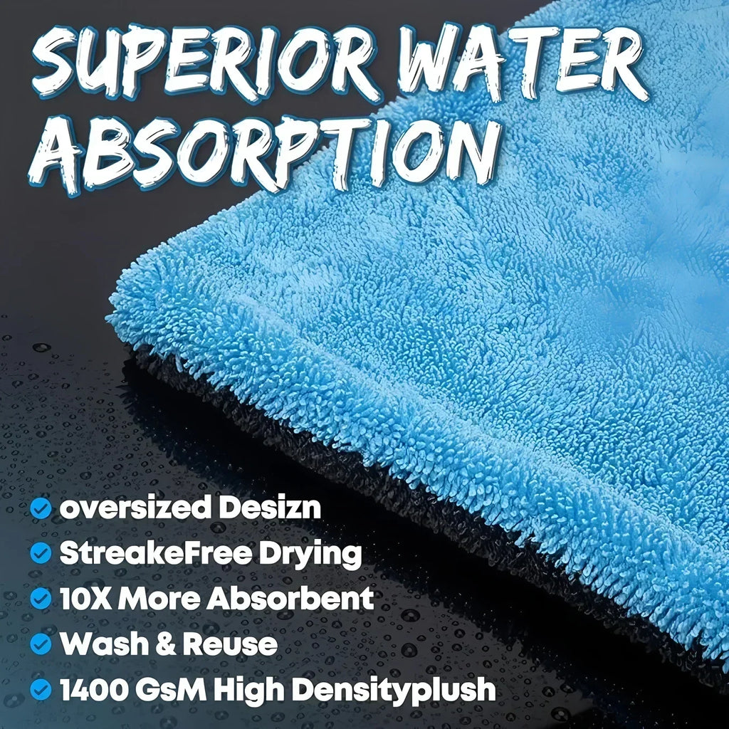 1400GSM Car Cleaning Towel Oversized Car Drying Towel Double-Sided High-Absorbent Microfiber Soft Towel