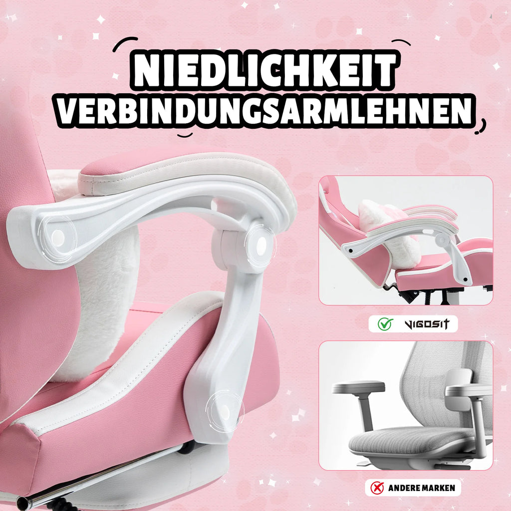 Vigosit Gaming chair Cute Ears and Kawaii Pillow Ergonomic Computer Game chair for girls with Lumbar Support