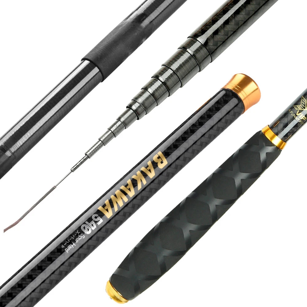 BAKAWA Ultralight Hard Carbon Fiber Hand Fishing Rod Telescopic 2.7M/3.6M/4.5M/5.4M/6.3M/7.2M Stream Pole Mini Travel Pesca
