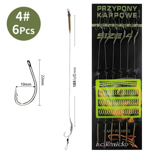 FTK 6Pcs Carp Fishing Hooks Pre tied carp hook hair rig for carp With line Ready Made Boilies Bait Hair Rigs Carp fishing tackle