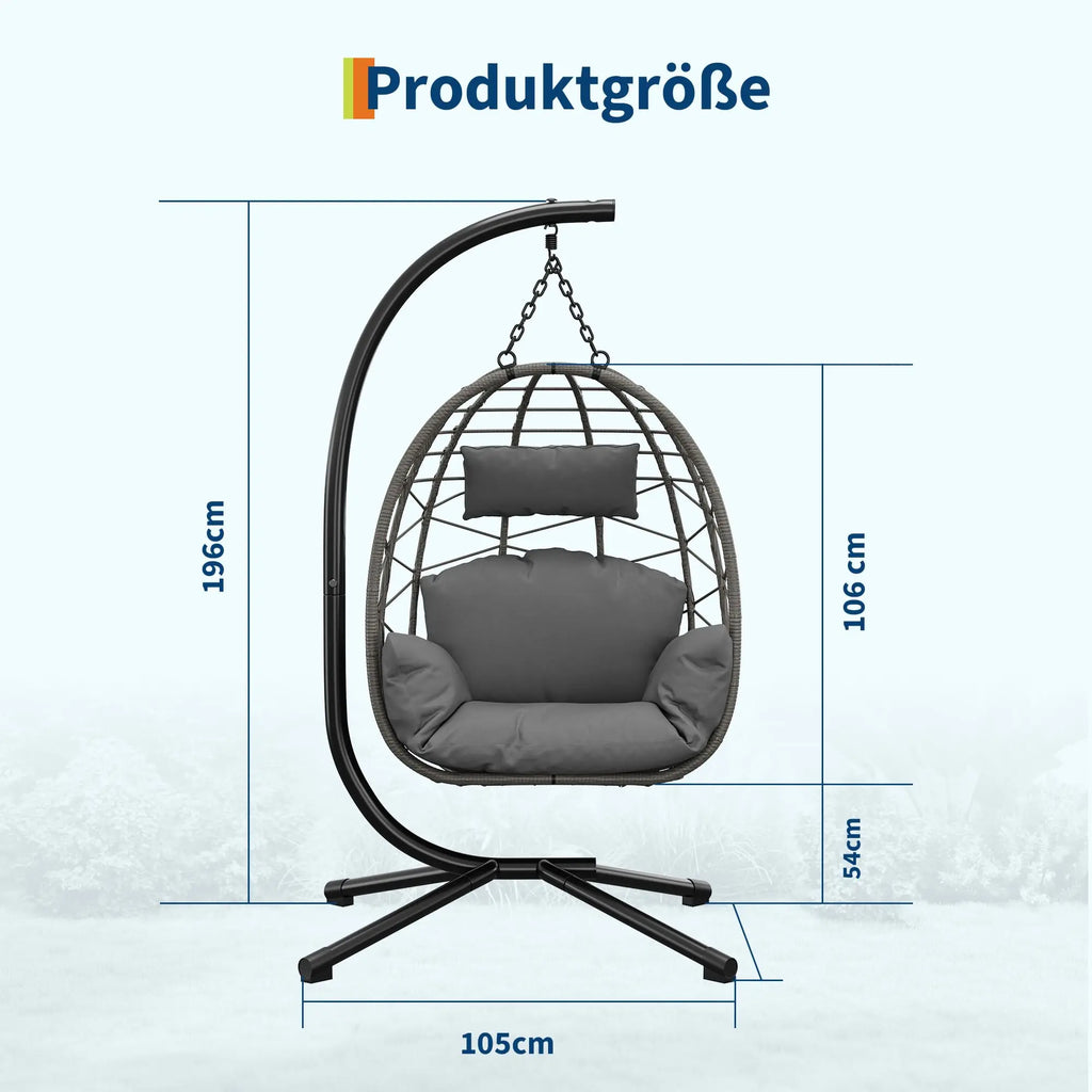 Hanging Egg Chair with Stand Waterproof Cushion & Headrest Lounge Hammock W/Rain Cover for Indoor Outdoor Garden Patio Balcony