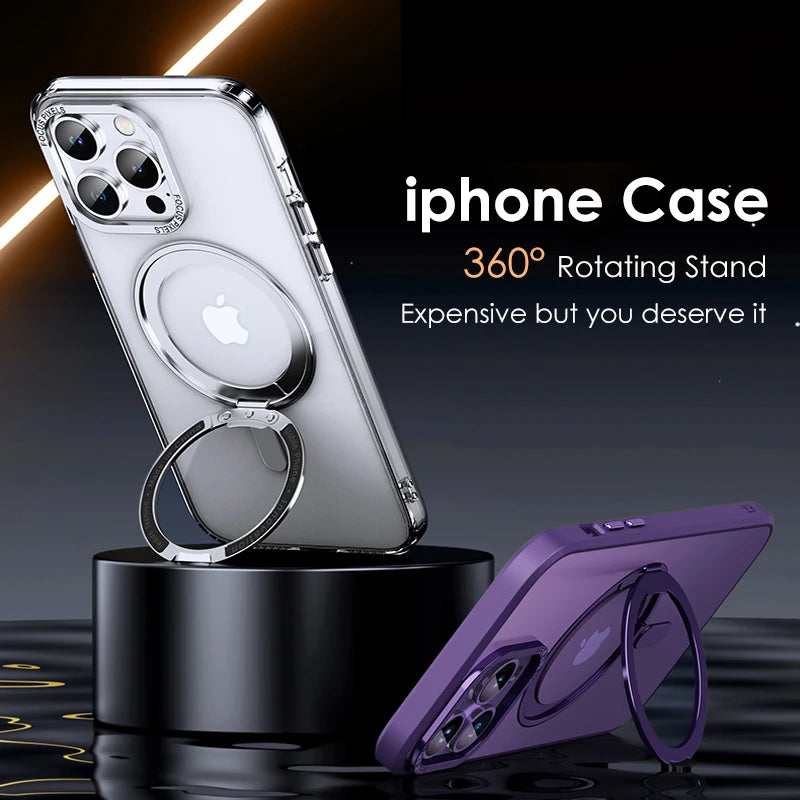 Premium iPhone Case 🔥 – 360° Rotating Ring Holder & Magnetic Stand