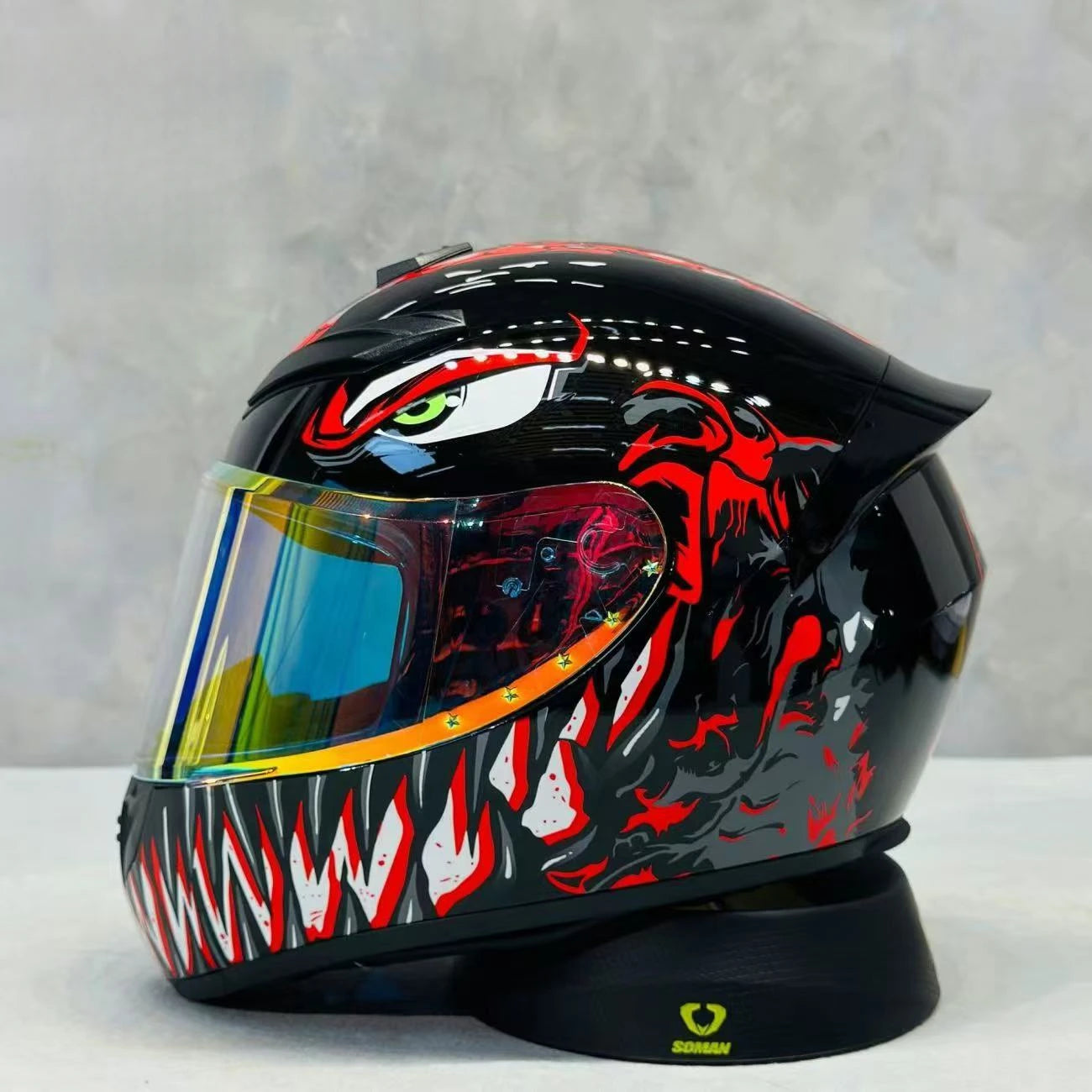 Street Graffiti Style Full Face Motorcycle Helmet Reduces Wind Drag Stabilizing Head at High Speeds for a Less Fatiguing Ride
