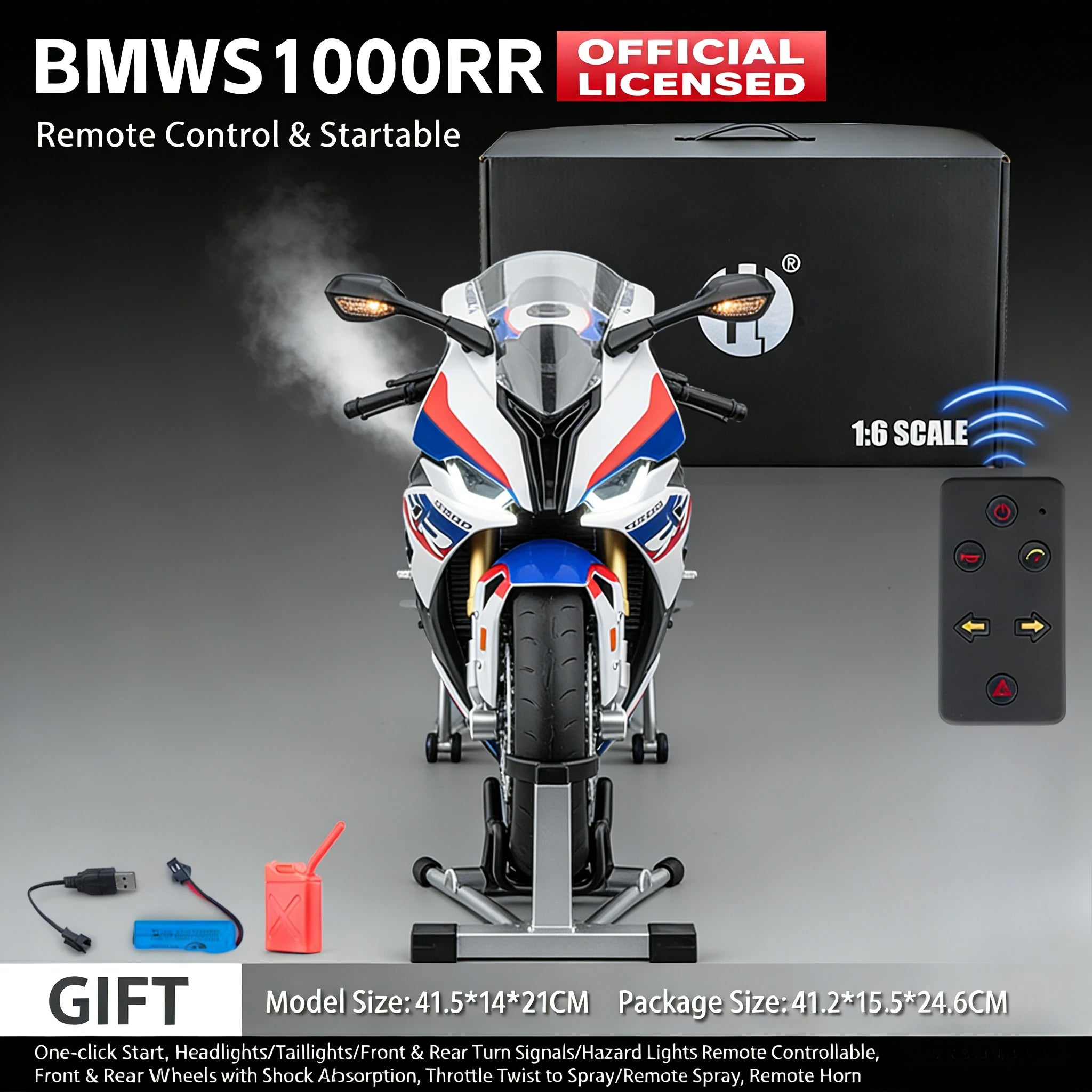 Remote start 1:6 For BMW S1000RR alloy die-casting motorcycle model sound light dynamic collection hobbies birthday Gift boys