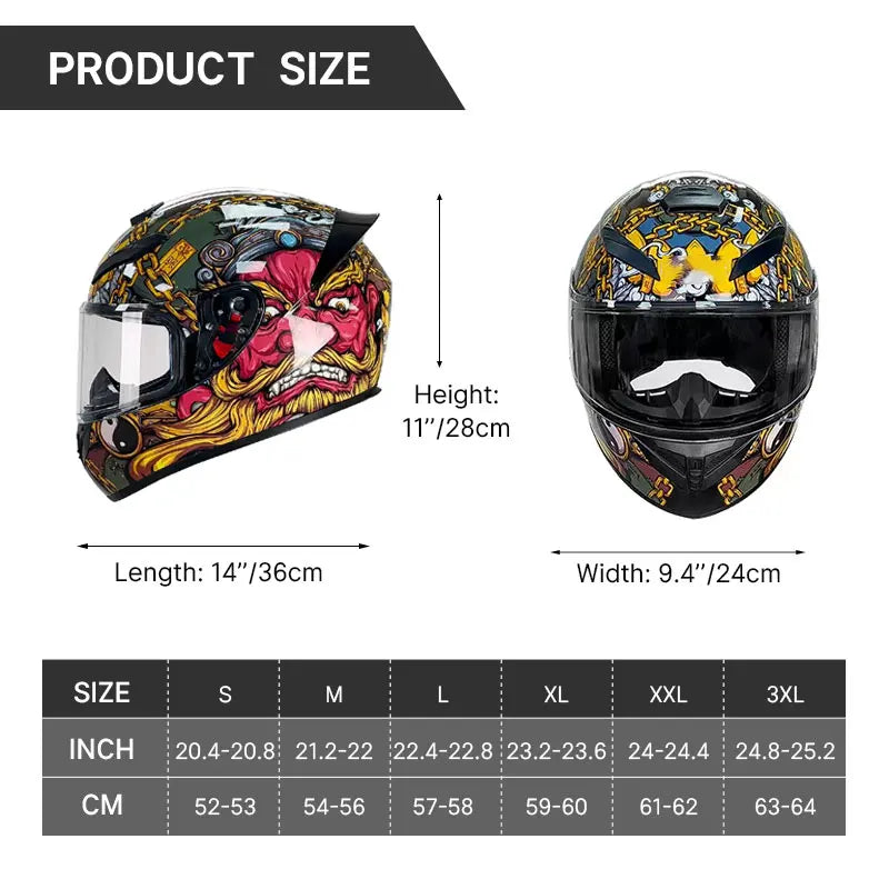 Street Graffiti Style Full Face Motorcycle Helmet Reduces Wind Drag Stabilizing Head at High Speeds for a Less Fatiguing Ride