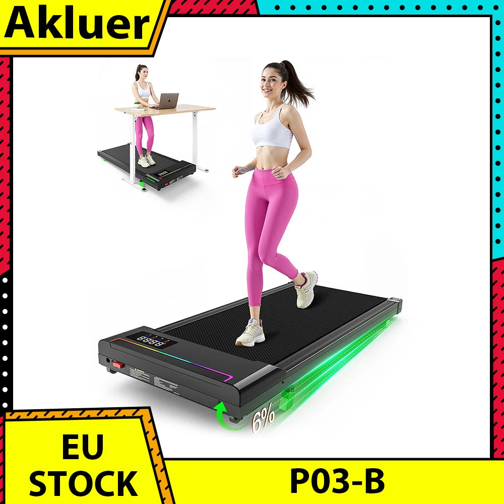 Akluer P03-B Brushless Treadmill, 6% Incline, 2.5HP Quiet Motor, 0.97-6.44km/h, 38x88cm Running Area LED Display & Dual Remote