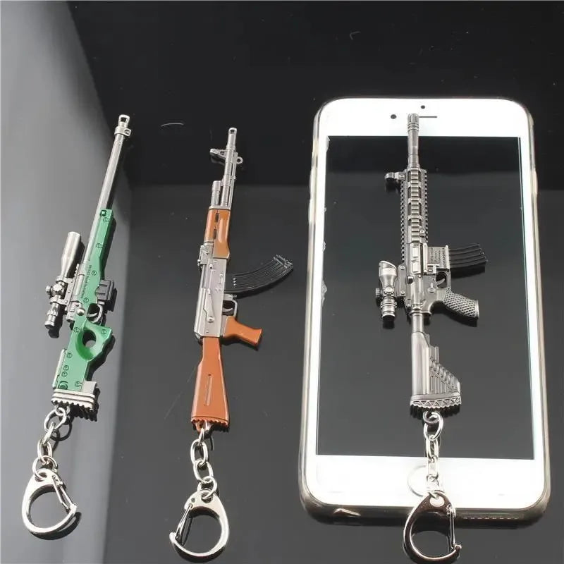 Mini PUBG Gun Keychain – AWM & AK47 Metal Keyring | Gaming Weapon Charm