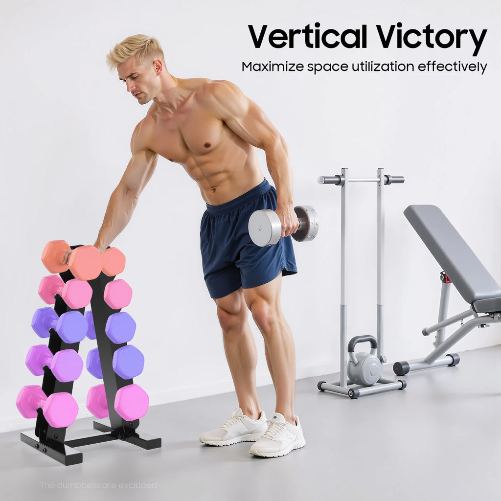 Black/White 5-Tier Dumbbell Holder A-Frame Storage Rack 100kg Rubber Hex Neoprene Dumbbell Bracket for Home Hotel Gym