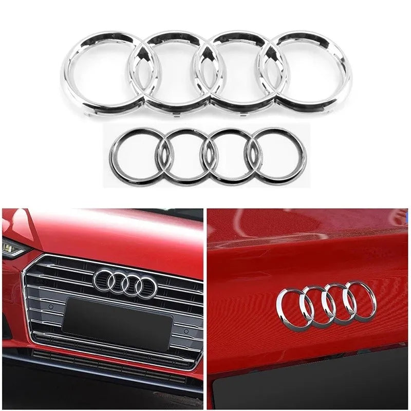 For Audi A3 A4 A5 A6 A7 Q2 Q3 Q5 Q8 TT ABS Black Hood Front Bonnet Grill Rear Trunk Emblem Logo Badge Sticker Decal  4 Ring Logo