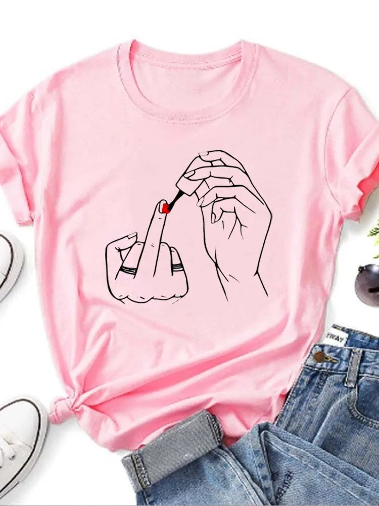Women’s Funny Graphic T-Shirt – Middle Finger Print | Casual Streetwear Tee