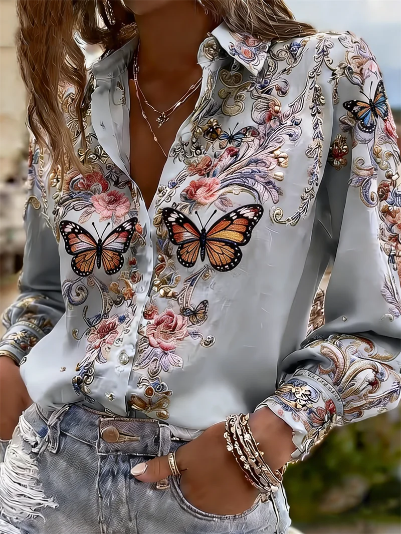 Elegant Women’s Floral Blouse 🌸 – Long Sleeve, Modern Chic Style