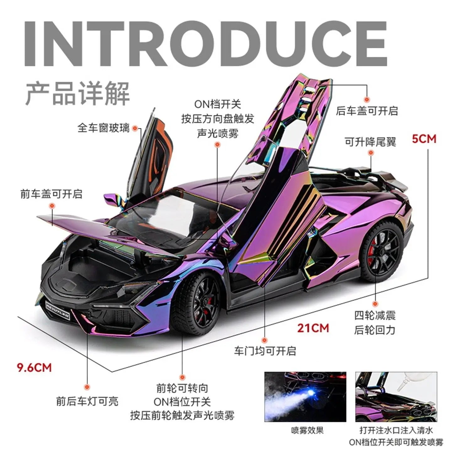 Spray 1:24 Lamborghini Revuelto Countach LP500S Supercar Alloy Metal Diecast Model Car Home Decoration Computer Desktop Present