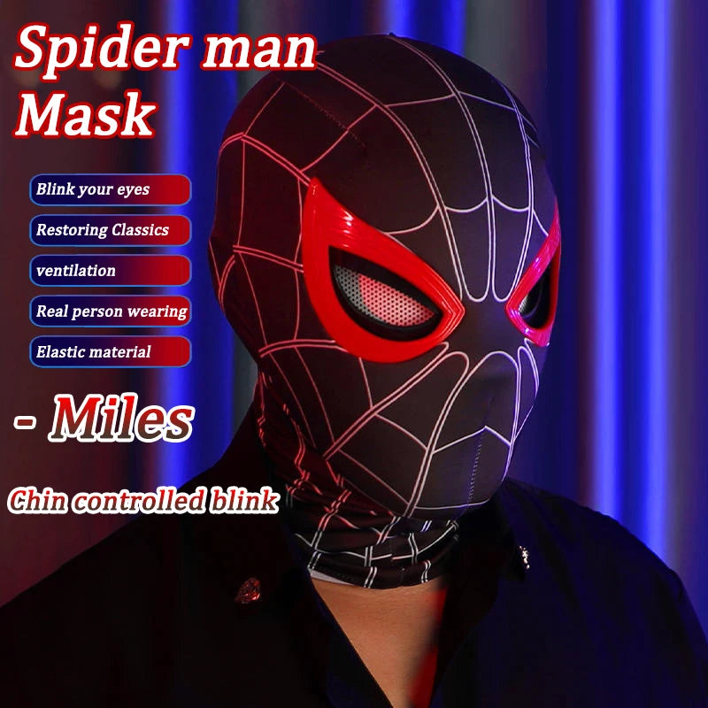 Spider Man Mask Can Blink Headgear Mask Cosplay Moving Eyes Mask Model Elastic Toys Adults Kids Halloween Christmas Gifts