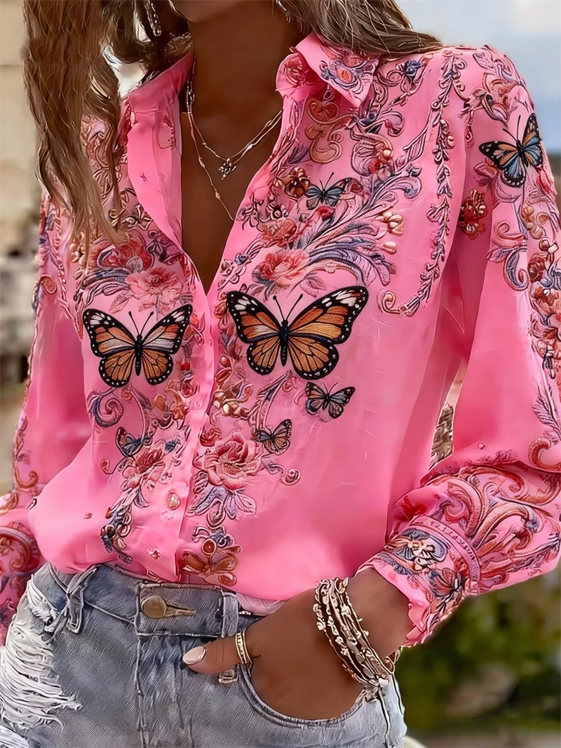 Elegant Women’s Floral Blouse 🌸 – Long Sleeve, Modern Chic Style