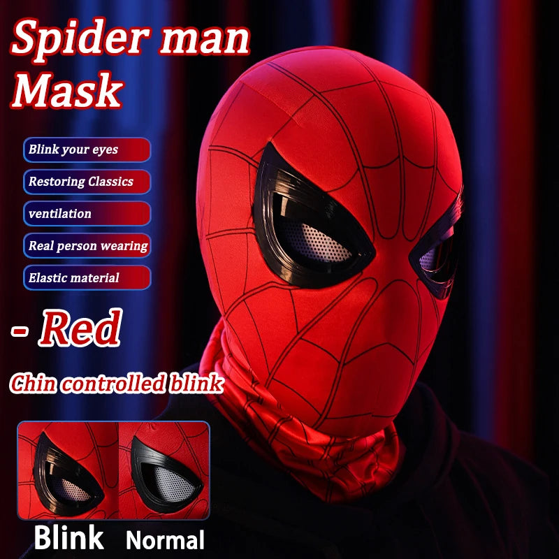 Spider Man Mask Can Blink Headgear Mask Cosplay Moving Eyes Mask Model Elastic Toys Adults Kids Halloween Christmas Gifts