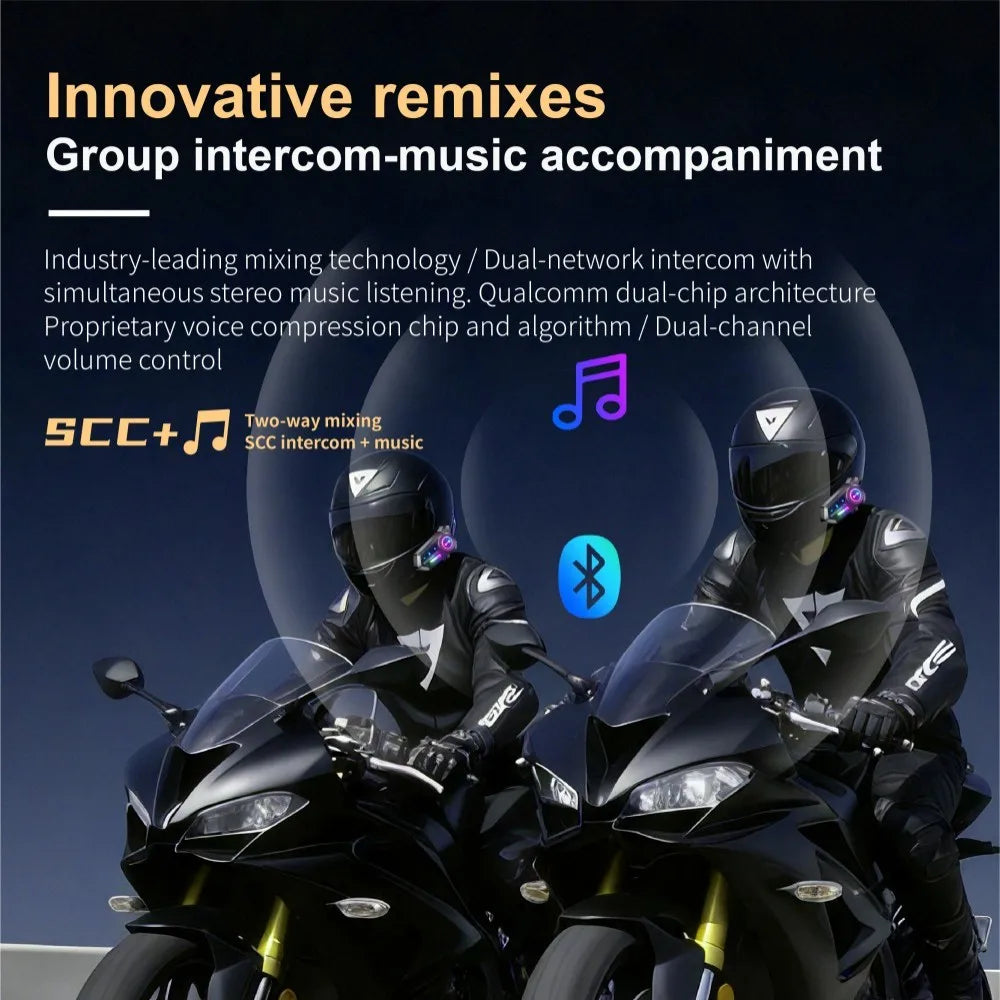 X3 Pro Motorcycle Helmet Bluetooth Headset 2-Riders Intercom 1000M BT6.0 IPX6 Waterproof Voice Assistant NoiseReduction FM Radio